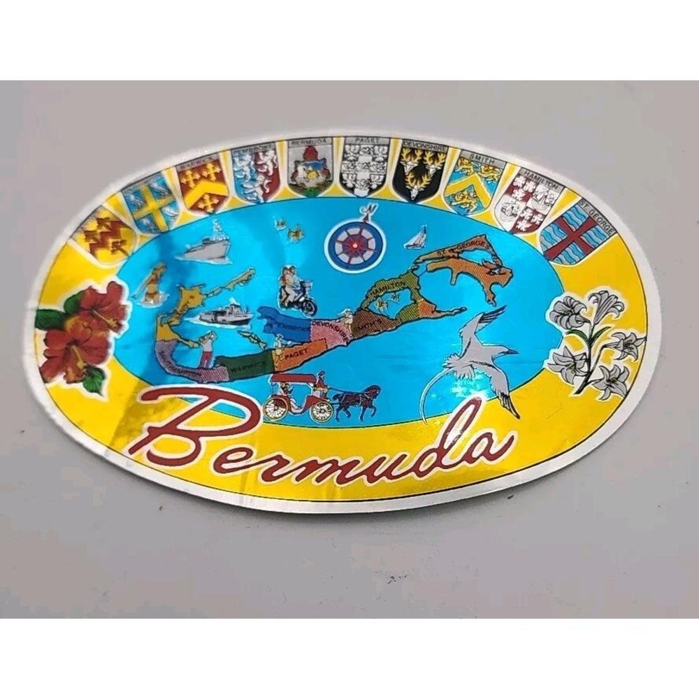 Vintage‎ Bermuda foil travel souvenir oval sticker